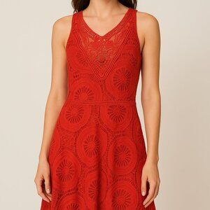 I.N. San Francisco Fit & Flare Lined Orange Lace Dress Size 3 EUC